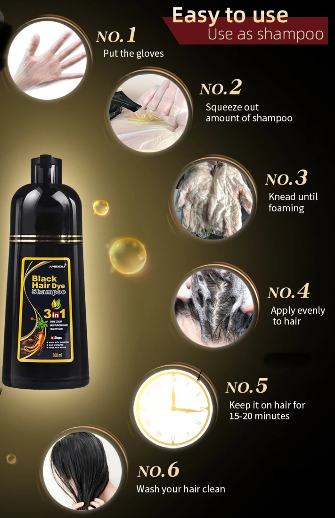 MEIDU DYE SHAMPOO FOR GRAY HAIR